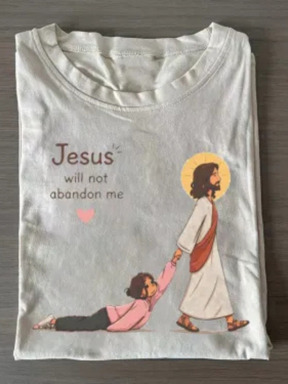 Vintage White Graphic Tee - Jesus Will Not Abandon Me